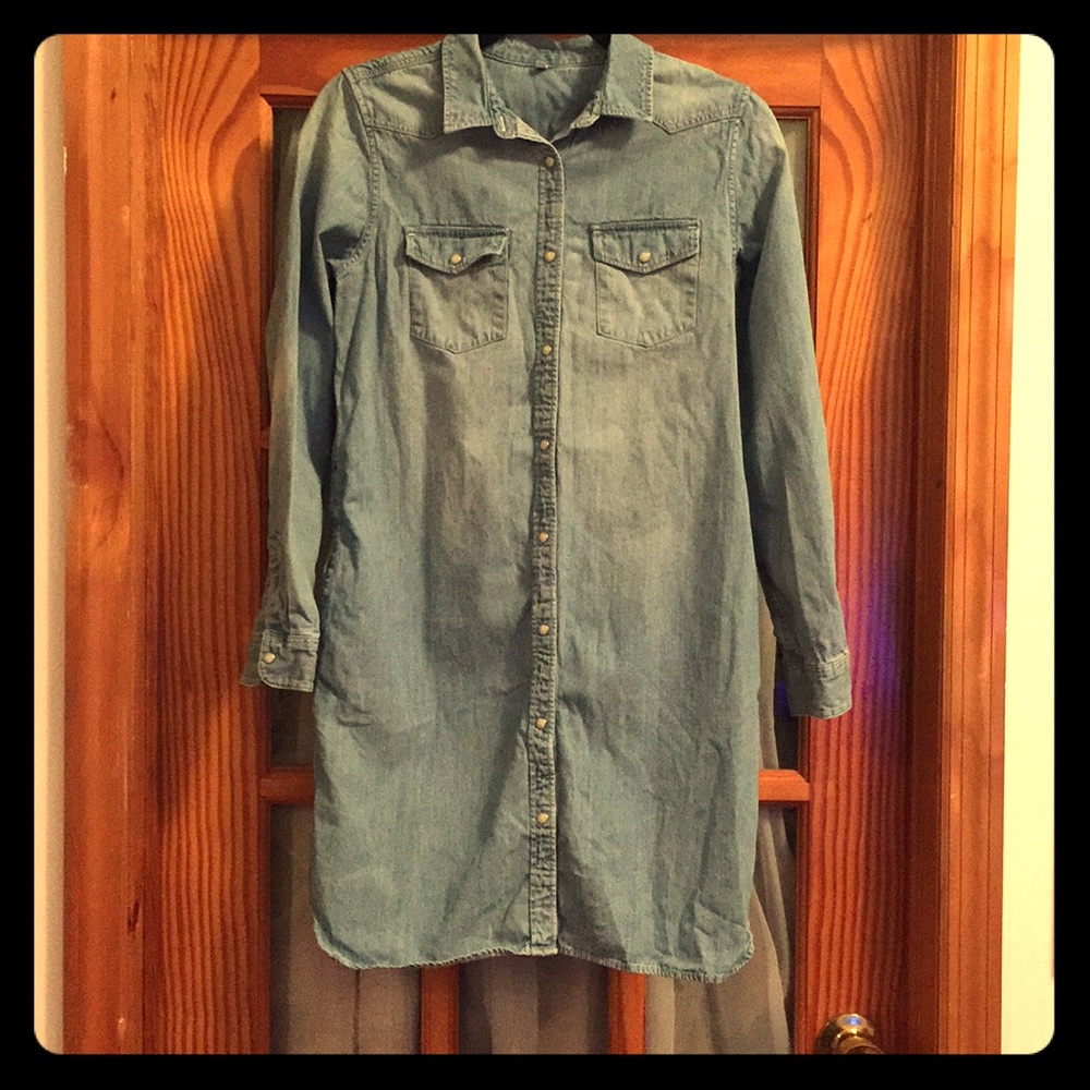 Muji Stonewash Denim Snap Front Shirt Dress Size M